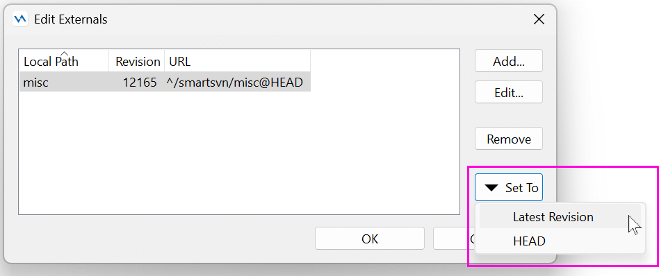 Easier editing of externals.
